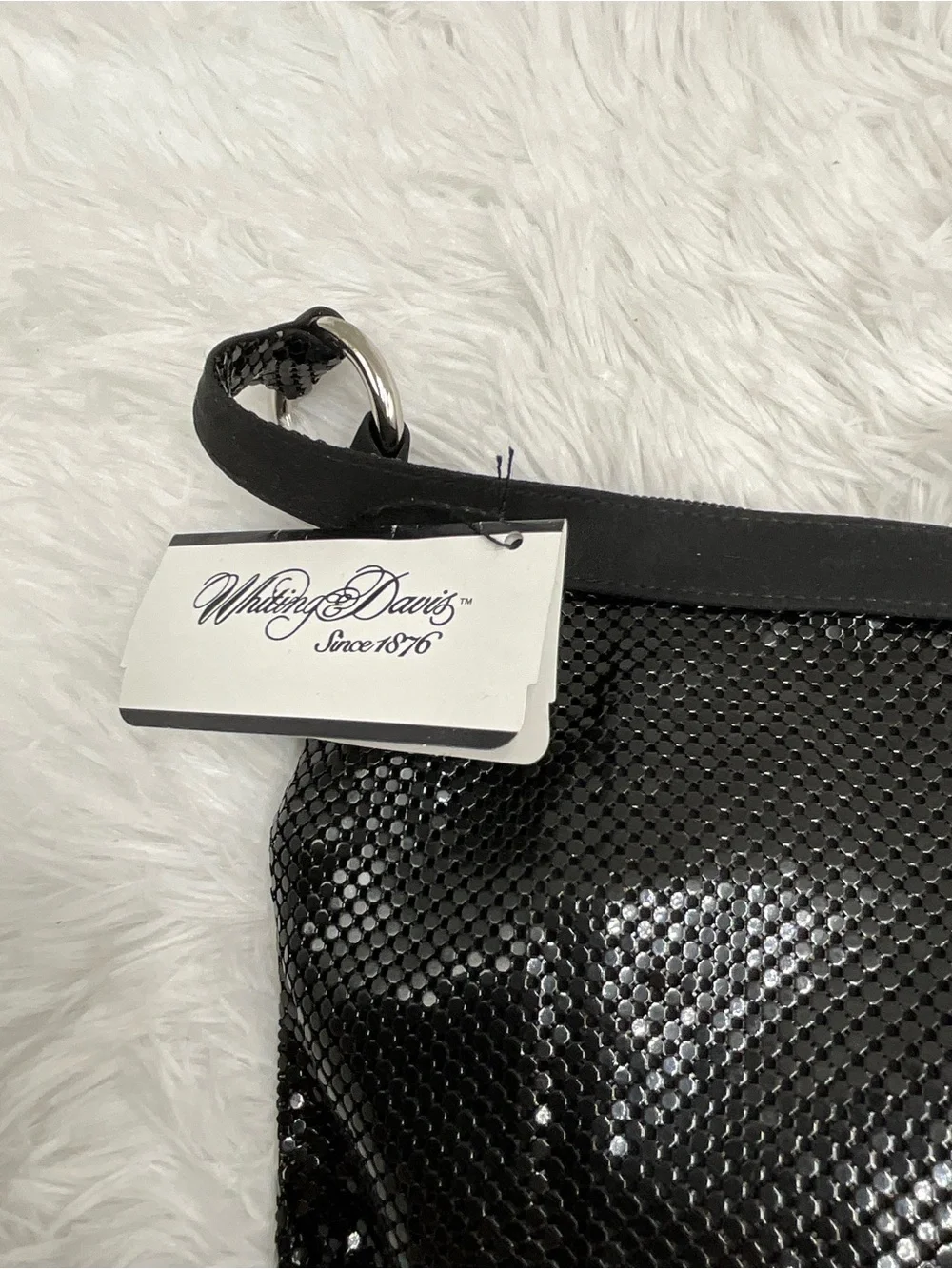 Whiting & Davis Evening Purse Black & Silver Metal Mesh Hobo Bag NWT